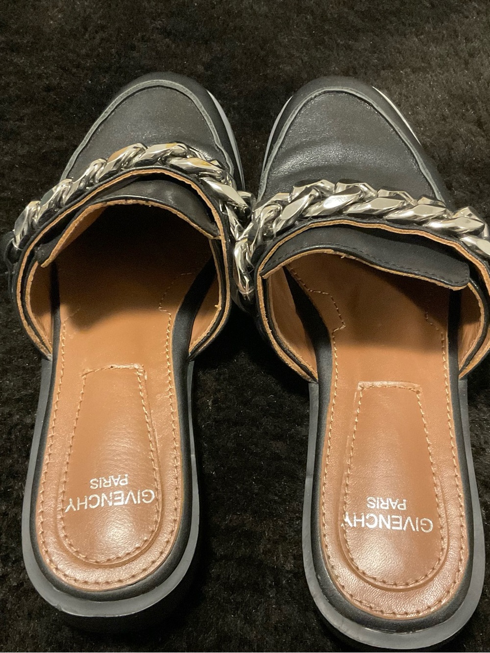 Givenchy Paris (Authentic) Mule Slides with Silver Decorative Chain - Picture 4 of 5